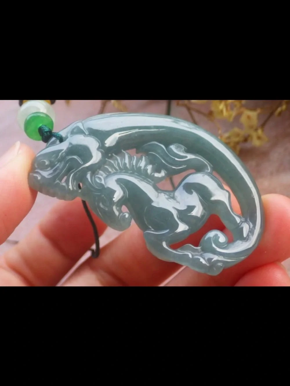 Water blue Exquisite Certificate Jadeite Jade Green Grade A Pendant Dragon Horse
